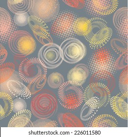 Abstract Colorful Seamless Pattern with Halftone Dots and Swirls