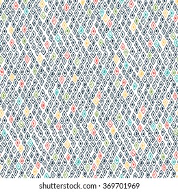 Abstract colorful Seamless Pattern with hand drawn doodle rhombuses