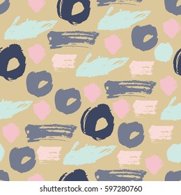 Abstract colorful seamless pattern with hand drawn grunge randomly dots, circles, rings. Background with different circles. Messy dotted texture. Vector illustration.