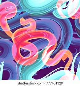 Abstract colorful seamless pattern. Hand drawn oil brushstroke swirl. Trendy background.