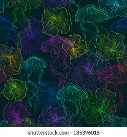 Abstract colorful seamless pattern of jellyfish