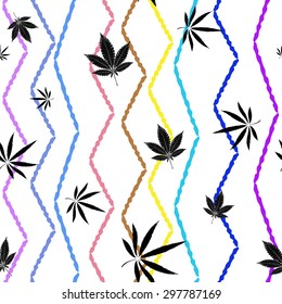 Abstract colorful seamless pattern with Marijuana leaves
