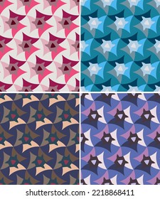 Abstract Colorful Seamless Pattern. Multi-colored Polygonal Shapes Are Grouped And Arranged In A Certain Order. Vector Set.
