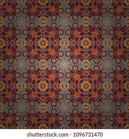Abstract colorful seamless pattern. Ornament in gray, orange and brown colors. Indian, Arabic, Turkish motifs for printing on fabric or paper. Vector vintage decorative elements.