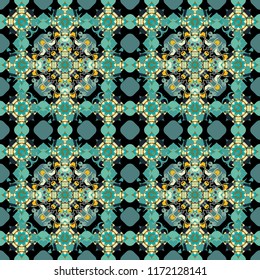 Abstract colorful seamless pattern. Ornament in green, blue and black colors. Indian, Arabic, Turkish motifs for printing on fabric or paper. Vector vintage decorative elements.