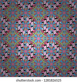 Abstract colorful seamless pattern. Ornament in blue, pink and white colors. Indian, Arabic, Turkish motifs for printing on fabric or paper. Vector vintage decorative elements.