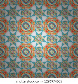 Abstract colorful seamless pattern. Ornament in brown, yellow and blue colors. Indian, Arabic, Turkish motifs for printing on fabric or paper. Vector vintage decorative elements.