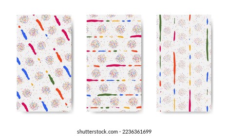 Abstract colorful seamless pattern with paint marks, traces, smudges, scribble on white background