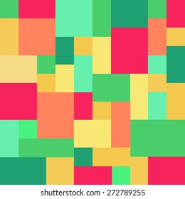 Abstract Colorful Seamless Pattern from Rectangles. Vector geometric design, modern art graphic. Summer background for business card, brochure, website template, greeting, gift paper, fabric, textile