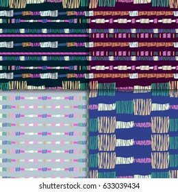 Abstract colorful seamless pattern set, vector striped ornaments. Digital paper collection.