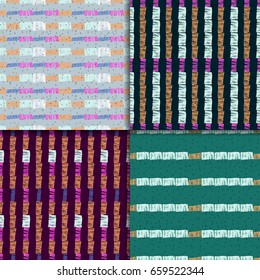 Abstract colorful seamless pattern set, vector striped ornaments. Digital paper collection.