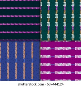 Abstract colorful seamless pattern set, vector striped ornaments. Digital paper collection.