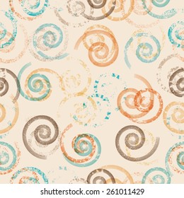 Abstract Colorful Seamless Pattern with Textured Spirals. Vector Background.