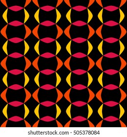 Abstract colorful seamless pattern with variety of shapes of bright colors on a black background. This pattern can be used in the design of the fabric, paper, cover, card and as a design element.