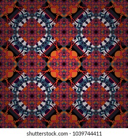 Abstract colorful seamless pattern. Vector vintage decorative elements. Indian, Arabic, Turkish motifs for printing on fabric or paper. Ornament in pink, red and black colors.