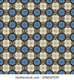 Abstract colorful seamless pattern. Vector vintage decorative elements. Indian, Arabic, Turkish motifs for printing on fabric or paper. Ornament in black, brown and white colors.