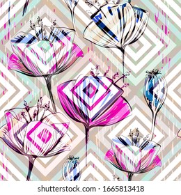 Abstract colorful seamless pattern. Vector clipart. Floral wallpaper. Colorful nature background. Design for textile, fabric, cover, background, wrapping paper, wallpaper