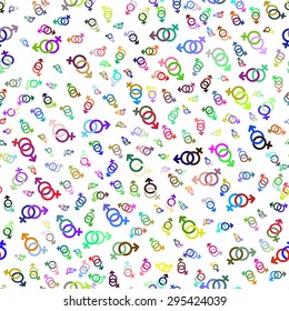 Abstract colorful seamless pattern with Venus and Mars symbol