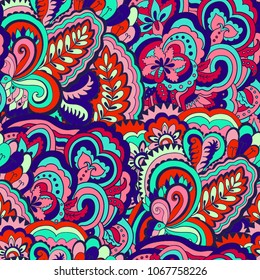 Abstract colorful seamless psychedelic pattern. Vector illustration. 