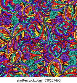 Abstract colorful seamless psychedelic pattern.