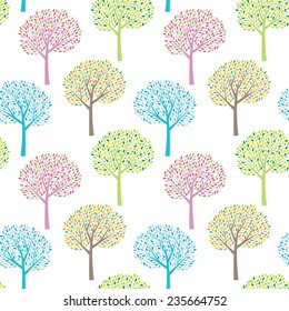 Abstract colorful seasonal trees. Nature seamless wallpaper background pattern design (vector illustration)