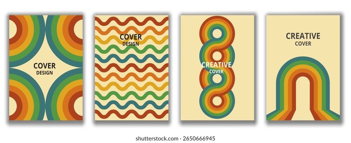Abstractas. Colorido conjunto de fondo. Plantillas de cubierta de diseño retro, carteles, Anuncios publicitarios, folletos, volantes, cubiertas. Vector.