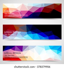 abstract colorful set of blue, brown, yellow, orange polygonal banners. Vector illustration.