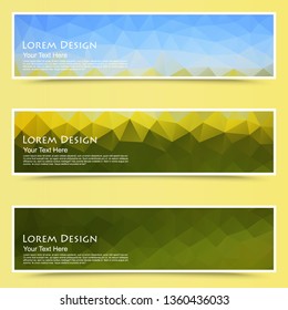 Abstract colorful set of horizontal polygonal banners.Polygonal triangle background.Origami style low poly design, for wallpaper, website business, web banner, header template. Vector illustration.