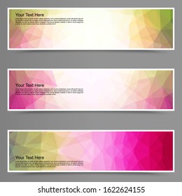Abstract colorful set of horizontal shiny polygonal banners.Polygonal triangle background.Geometric background. Origami style low poly design.Design for card, wallpaper, website business, web banner, 