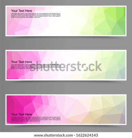 Abstract colorful set of horizontal shiny polygonal banners.Polygonal triangle background.Geometric background. Origami style low poly design.Design for card, wallpaper, website business, web banner, 