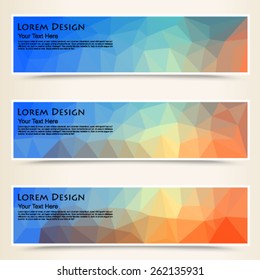 abstract colorful set of shiny polygonal banners, vector illustration