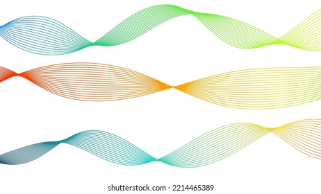 Abstract colorful set of wave lines elements on white background. Vector graphic illustration.
