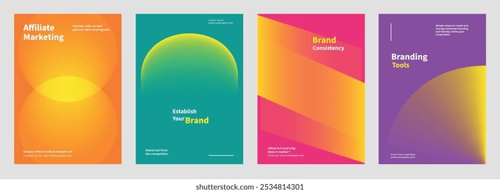 Conjunto de pôsteres de gradiente de forma colorida abstrata. Marketing de negócios Estratégia moderna de branding em abstrato pôster colorido gradiente. Cartaz vetor colorido abstrato definido com conceito de marketing empresarial.