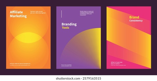 Abstract colorful shape gradient poster set. Business marketing Modern branding strategy in abstract colorful gradient poster. Abstract colorful vector poster set with business marketing concept.