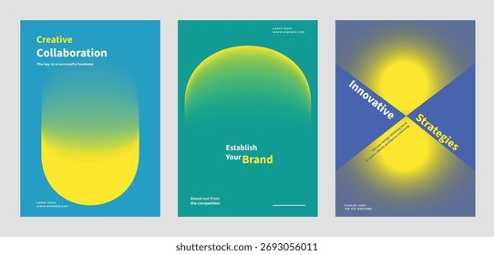 Abstractas conjunto de póster de gradiente de forma colorida. Estrategia moderna de la marca en el cartel colorido abstracto del gradiente. Abstractas conjunto de póster de Vector colorido con concepto de marketing empresarial.