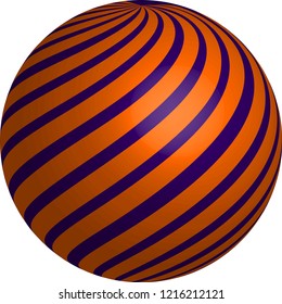 Abstract colorful shape. Striped ball. Diagonal swirls on sphere surface. Vector illustration.