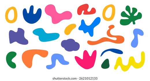 Abstract colorful shapes and doodle objects, geometric figures, organic shape, leaf, branch, coral. Hand drawn modern trendy illustration. Elements for print, poster, stickers