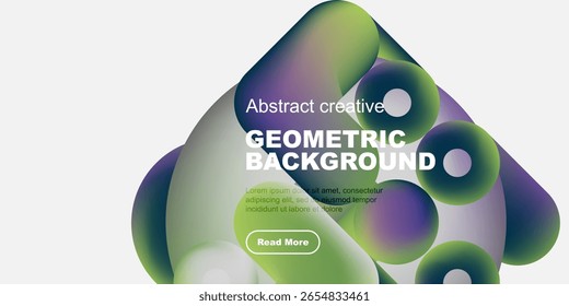 Abstract colorful shapes form dynamic background. Text overlay promotes creative geometric design, inviting further exploration.