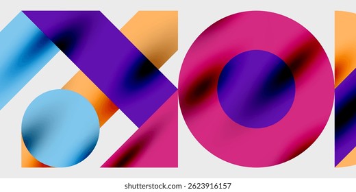 Abstract colorful shapes form letters. Vivid gradients create dynamic visual impact. Modern design, bold composition.