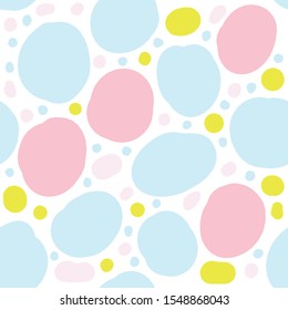 Abstract colorful shapes hand drawn color seamless pattern. Dots cartoon texture. Geometric elements sketch illustration. Flat kids background vector design