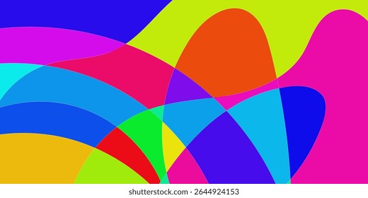 Formas coloridas abstratas se entrelaçam em uma exibição vibrante de formas geométricas sobrepostas