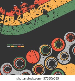 Abstract colorful shapes on black grunge background, vector illustrations.