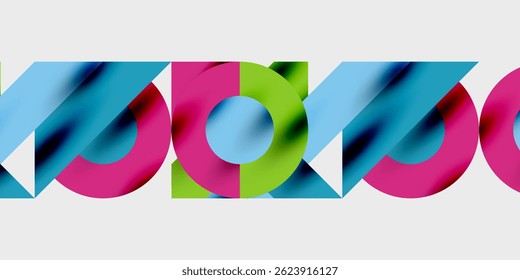 Abstract colorful shapes overlap, creating dynamic visual pattern. Bright hues contrast against dark background. Modern design element.