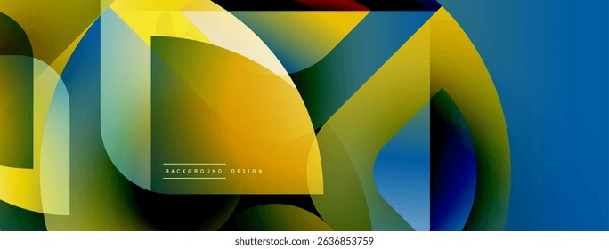 Abstract colorful shapes overlap creating dynamic visual effect. Gradient hues blend smoothly, forming modern design element.