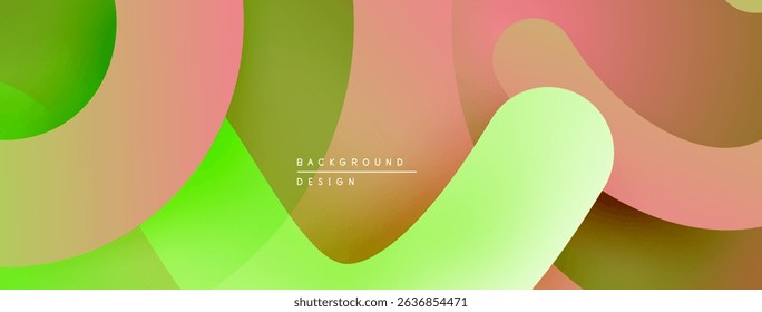 Abstract colorful shapes overlap creating modern background. Soft gradients, smooth curves define design elements.