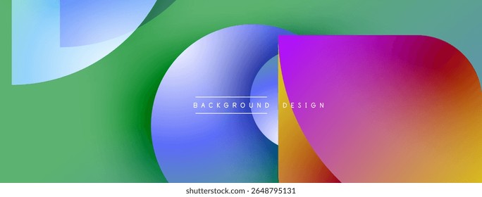Abstract colorful shapes overlap, creating vibrant gradients. Modern design features smooth transitions, text reads background design.