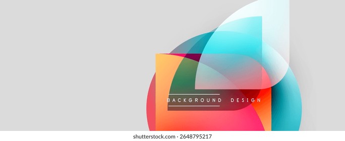 Formas coloridas abstratas se sobrepõem, criando um efeito visual dinâmico. Fundo apresenta gradientes, elementos de design moderno.