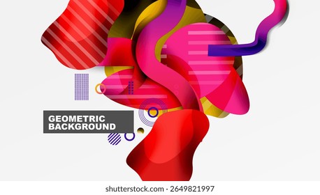 Abstractas Formas de colores se superponen, creando una composición dinámica. Los Elementos geométricos añaden interés visual, estética moderna.