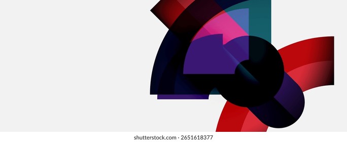 Abstract colorful shapes overlap, creating dynamic composition. White background emphasizes vibrant hues, modern design.