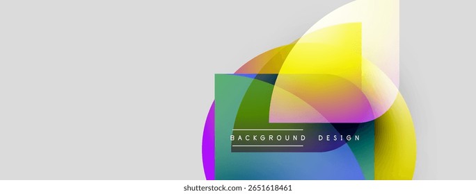 Abstract colorful shapes overlap, creating dynamic background. Text reads background design. Minimalist style, modern aesthetic.
